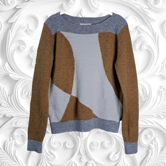 Sita Murt Colorblock Grey Tan Cream Alpaca-Blend Boatneck Sweater  - Picture 6 of 8